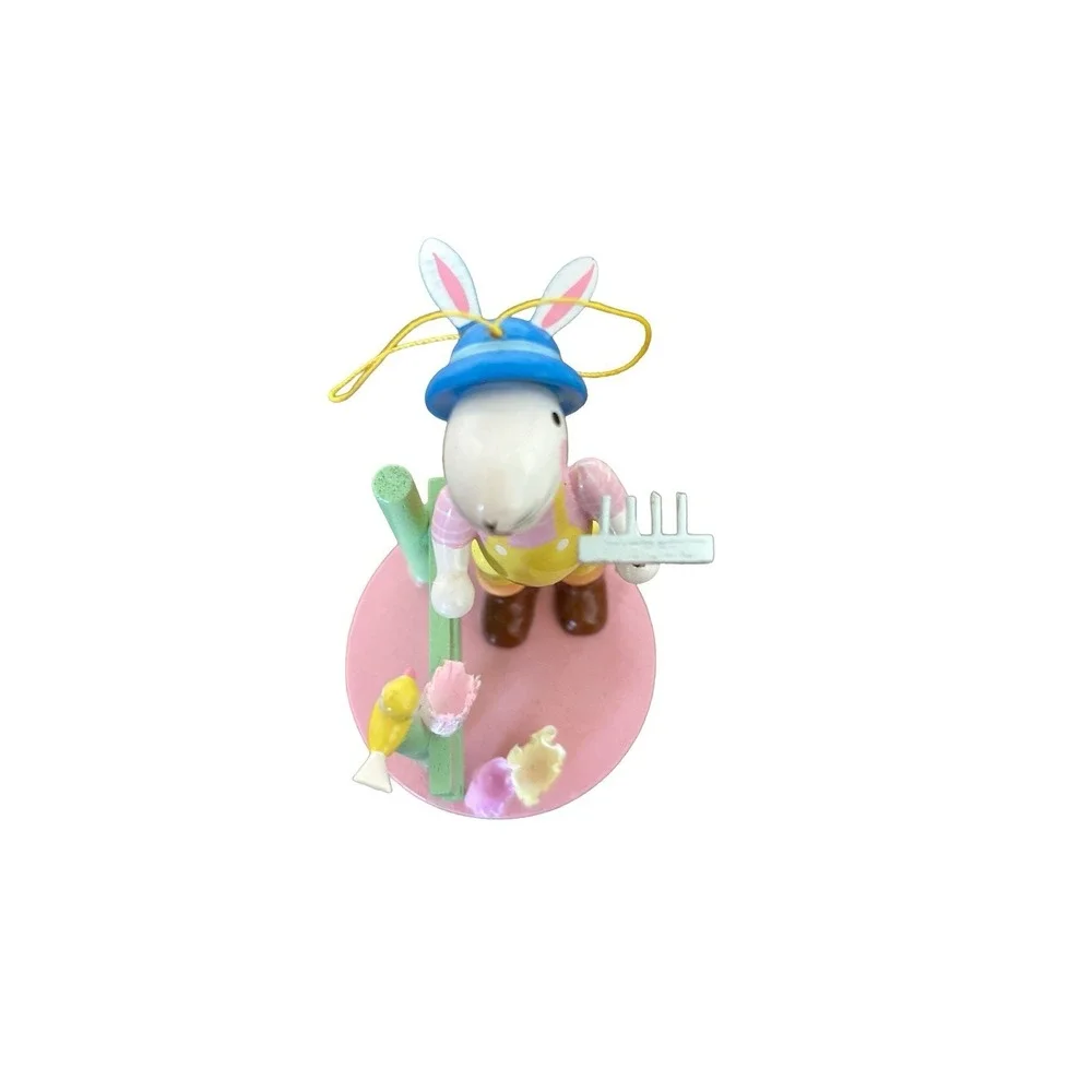Vintage Philip Stahl Wooden Ornament Spring‎ Bunny Gardener 1980's Trinket